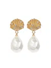 Self-portrait Shell-shaped Faux Pearl-drop Earrings In Gold