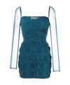 Self-portrait Gathered-detail Long-sleeve Dress In Blue