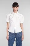 Self-portrait Fitted Cotton Shirt With Tailored In White