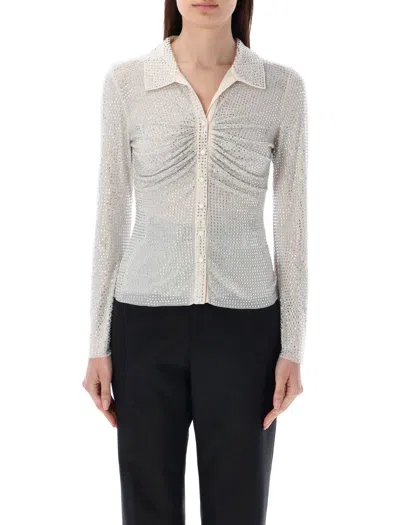 Self-portrait Shirt Mesh Rhinestone In Beige