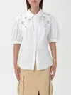 Self-portrait Fitted Cotton Shirt With Tailored In 白色