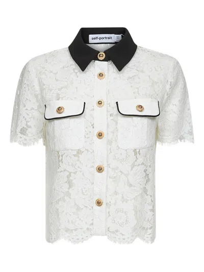 Self-portrait Shirt With Floral Lace Embroidery Self Portrait In White