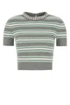 Self-portrait Grey Striped Crystal Trim Knit Sweaters And Cardigans Gray In Gray