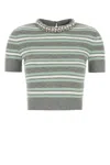 Self-portrait Grey Striped Crystal Trim Knit Sweaters And Cardigans Gray In Gray
