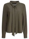 Self-portrait Bow-neck Long-sleeve Blouse In Green