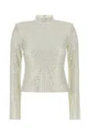 Self-portrait Rhinestone Fishnet Top In Silver In White
