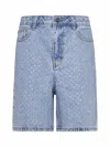 Self-portrait Rhinestone Denim Shorts In Blue
