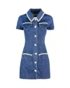 Self-portrait Blue Mini Dress With Rhinestoned Collar And Jewel Buttons With Crystals In Denim Woman In Bl
