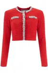 Self-portrait Short Cardigan With Crystals In Red