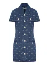 Self-portrait Bow-embellished Denim Mini Dress In Blue