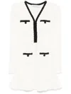 Self-portrait Textured White Dress With Beaded V-neckline