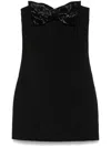 Self-portrait Black Sleeveless Mini Dress With Bandeau And Beaded Oversize Bow In Tech Fabric Woman In Black