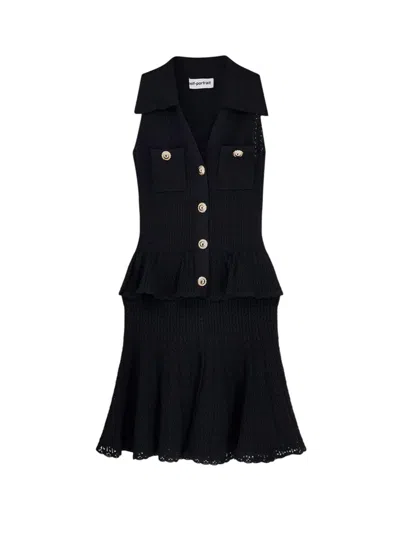 SELF-PORTRAIT SHORT DRESS IN OPENWORK KNIT WITH JEWEL BUTTONS