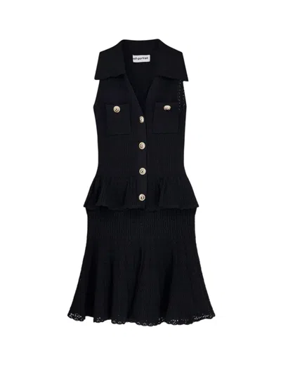 SELF-PORTRAIT SHORT DRESS IN OPENWORK KNIT WITH JEWEL BUTTONS