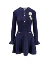 Self-portrait Self Portrait Women Perforated Knit Short Dress With Removable Lace Brooch In Blue