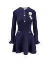 Self-portrait Self Portrait Women Perforated Knit Short Dress With Removable Lace Brooch In Blue