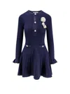 Self-portrait Self Portrait Women Perforated Knit Short Dress With Removable Lace Brooch In Blue