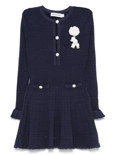 SELF-PORTRAIT SELF PORTRAIT SHORT DRESS IN OPENWORK KNIT WITH REMOVABLE LACE BROOCH