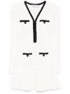 Self-portrait White Mini Dress With Notched Collar And Contrasting Trim In Viscose Blend Stretch Woman In White