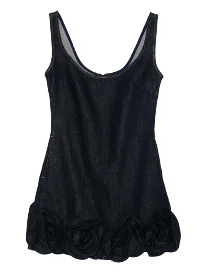 Self-portrait Short Blue Dress With Floral Applique Self Portrait In Black