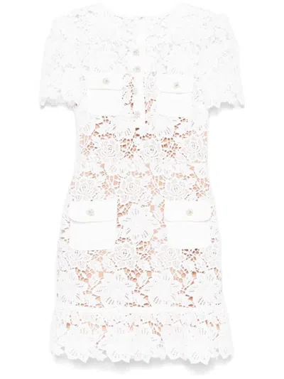 Self-portrait Short Dress With Floral Lace In White