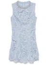 Self-portrait Bue Crewneck Mini Dress With Rhinestoned Collar And All-over Floral Lace Embroidery In Tech Fabric W In Blue