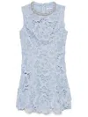 Self-portrait Bue Crewneck Mini Dress With Rhinestoned Collar And All-over Floral Lace Embroidery In Tech Fabric W In Blue