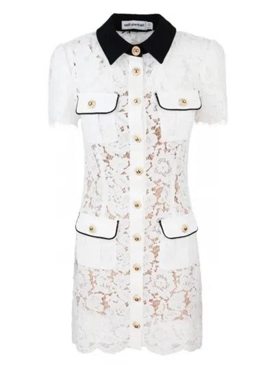 Self-portrait Short Dress With Floral Lace Embroidery Self Portrait In White