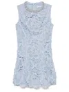 Self-portrait Short Dress With Flower Lace In Blu