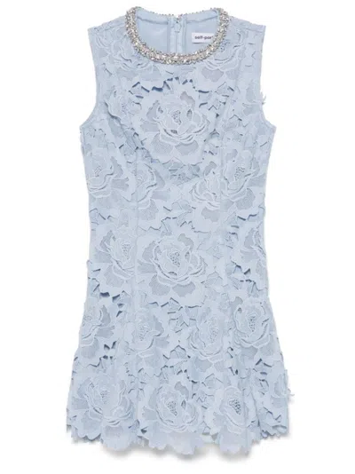 Self-portrait Short Dress With Flower Lace In Blue