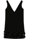 Self-portrait Black Sequin Mini Dress With V Neck In Tech Fabric Woman In Black