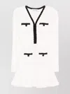 Self-portrait Textured White Dress With Beaded V-neckline In Pink