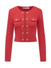 Self-portrait Self Portrait Short Knitted Cardigan With Heart-shaped Buttons Women In Red