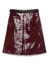 Self-portrait Glossy Burgundy Mini Skirt With A-line Silhouette In Brown