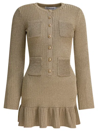 SELF-PORTRAIT SHORT LUREX KNIT DRESS DRESSES GOLD