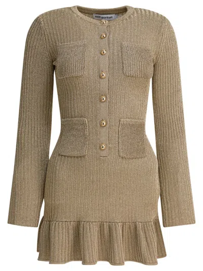 Self-portrait Short Lurex Knit Dress Dresses Gold In Neutral