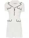 Self-portrait White Mini Dress With Notched Collar And Contrasting Trim In Viscose Blend Stretch Woman