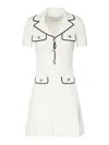 Self-portrait White Mini Dress With Notched Collar And Contrasting Trim In Viscose Blend Stretch Woman In White