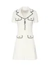 Self-portrait White Mini Dress With Notched Collar And Contrasting Trim In Viscose Blend Stretch Woman In White
