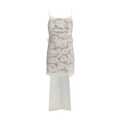 Self-portrait Short Satin Dress With Lace Bow In Neutral