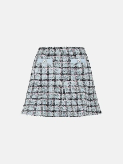 Self-portrait Short Skirt In Light Blue Cotton Blend