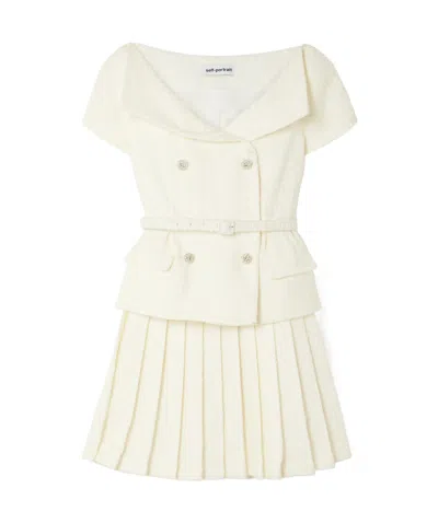 Self-portrait Short Sleeve Dress In White