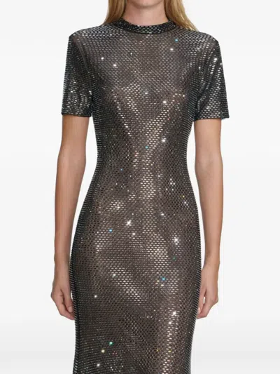 Self-portrait Short Sleeve Embellished Dress In Black