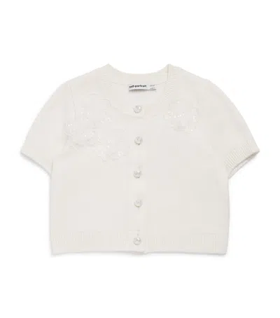 Self-portrait Kids' Short-sleeve Flower Cardigan In White