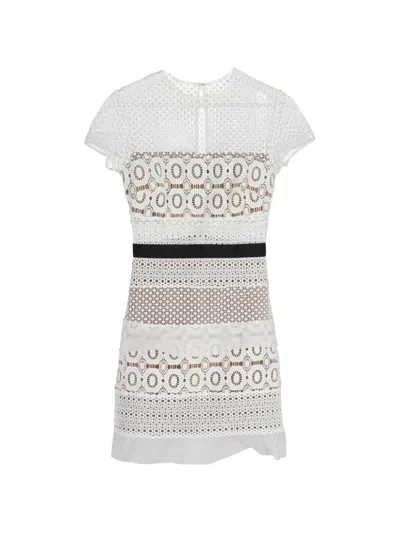 Pre-owned Self-portrait Short-sleeve Lace Mini Dress In White