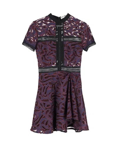 Self-portrait Short Sleeve Mini Dress In Purple Polyester