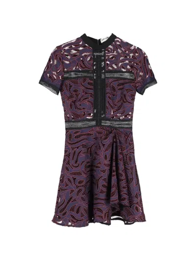 Pre-owned Self-portrait Short-sleeve Mini Dress In Purple