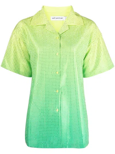 Self-portrait Short-sleeve Rhinestone-embellished Shirt In Green