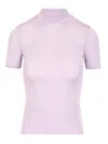 Self-portrait Short Sleeve Viscose Knit Knitwear Violet In Pink