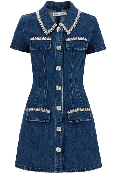 Self-portrait Short-sleeved Mini Dress In Blue